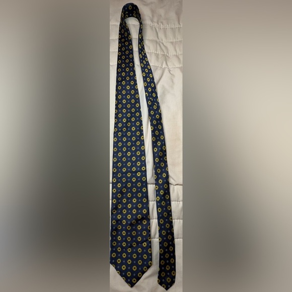 Paul Fredrick Navy and Yellow Geometric Tie - Picture 2 of 5
